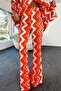 Women's Patterned Spanish Leg Shirt Pants Orange Satin Suit - 7