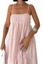 Summer Linen Dress - Women's Dress with Straps Stripes and Gipe Detail 4201 - 4