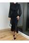 Chiffon Draped Slit Stand Collar Dress - 4