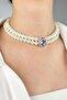 Crystal Tipped Pearl Choker Necklace - Purple - 3