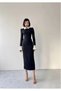 Black and White Detail Gold Button Shirt Collar Short - Long Dress