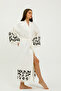 Muslin Kimono 100% Cotton Leopard Printed Patterned Bathrobe Kaftan Dressing Gown White - 3