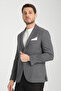 Tadic Men's Dark Gray Patterned Stretch Fabric Slim Fit Bag Pocket Half Lining 4 Season Blazer Jacket