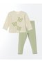 Lcw Kids Ecru Crew Neck Butterfly Girls' T-Shirt and Leggings 2-Piece - 3