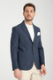 Tadic Men's Navy Blue Patterned Stretch Fabric Slim Fit Bag Pocket Half Lining 4 Season Blazer Jacket - 3