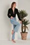 Women's Snow Blue High Waist Slit Flare Jeans Denim Trousers - 4