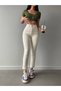By-1144 Women's Beige High Waist Soft Touch Comfortable Cut Mom Jean Cream Jeans Narrow Leg Denim Pants