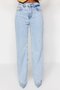 A190985 Snow Wash Palazzo Jean Women Wide Leg Colorfast Recovery Denim Pants High Waist Boyfriend - 3
