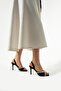 Perla Leather Pearl Detail Black Heeled Shoes - 4