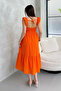 Women's Orange Scallop Brode Lined Strap Dress - 5