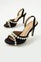 Perla Leather Pearl Detail Black Heeled Shoes - 3
