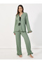 Contrast Stitch Tie Front Top & Ruffle Hem Pyjama Set