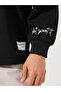Slogan Print Longline Boxy Sweatshirt with Slide Slit - 4