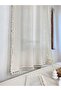 Cream Tasseled - Pompommed 100% Cotton Vintage Natural Buldan Linen Curtain Sunshade, Background (Length X Width) - 4
