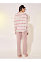 Texture Striped Round Neck T-Shirt & Pyjama Set - 5