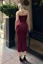 Burgundy Gigi Strapless Women's Midi Length Dress - 5
