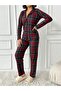 Suede Plaid Long Sleeve Pajamas Set Misspt5660 - 3