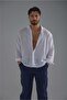 Men's Linen White Button Shirt White - 3