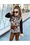 Girl's Leopard Model Plush Vest Black Velvet Lycra Leggings Waist Bag Set of 4 - 7