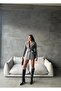 Women's Double Breasted Collar Belted Stitching Fabric Gray Coat Jacket - 6