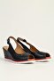 Leather Navy Blue Women's Heeled Shoes Pc-54596 - 2