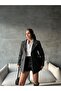 Women's Double-Breasted Collar Belted Melton Fabric Anthracite Coat Jacket - 5