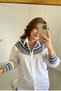 Women's Cotton Shirt with Knitted Collar Detail - 3