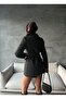 Women's Double-Breasted Collar Belted Melton Fabric Anthracite Coat Jacket - 7
