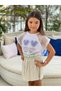 Girl's Glasses Detailed Cotton Combed Cotton T-Shirt Cotton Satin Pleated Skirt Set of 2 - 7