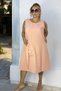 JAPANESE-STYLE (SLEEVELESS) SLEEVE, POCKET DETAIL, MIDDLE LENGTH, PLUS SIZE FLAMED Linen DRESS. - 3