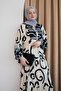 Patterned Viscose Black Dress with Placket Front - 5