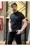 Hakim Yaka Düğmeli Siyah Basic T-Shirt