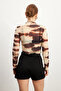 Women's Round Yak Multicolor Print Long Sleeve Tulle Blouse - 5
