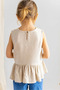 Beige Natural Linen Sleeveless Girl's Blouse with Frilled Ends - 2