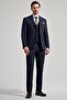 Men's Dark Navy Blue Textured Flexible Slim Fit Suit 1001250156