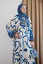 Patterned Viscose Blue Dress with Placket on the Front - 2