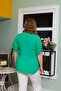 Voile Viscose Large Size Green Shirt with Sleeve Detail - 4