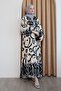 Patterned Viscose Black Dress with Placket Front - 4