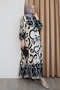Patterned Viscose Black Dress with Placket Front - 6