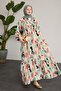 Oval Geometric Patterned Patchwork Green Dress - 3