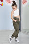 Khaki Waist and Ribbed Leg Girls' Trousers 20478 - 3
