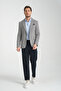 Remos Men's Navy Blue Houndstooth Patterned Stretching Fabric Mono Collar Sports Blazer Jacket - 5