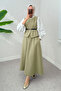 Belted Vest Skirt Suit 24123 (Light Khaki) - 3