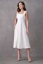 Women's Atlas Fabric Square Collar Thick Strap Midi Length White Dress 151 - 8