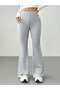 Grey Mélange Ex Melodi Comfortlux High Waist Flared Elastic Waist Bell-Bottom Flare Leggings Pants