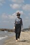 Women's Patterned Zippered, Black Skirt, Tunic, Tights, Bonnet, 3 Piece Hijab Swimsuit Set 6155 - 3