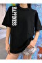 Women's Black and White T-Shirt Happiness Printed Oversize Loose