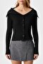 Women's Terra Ribbed Black Buttoned Knitwear Cardigan - 3