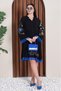 Women's Black Buttoned Placket Collar Embroidery Embroidered Pompom Tassel Detailed Long Sleeve Midi Dress - 7