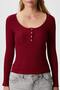 Women's Sophia Cotton Corset Look Buttoned Ribbed Long Sleeve Burgundy Blouse - 6